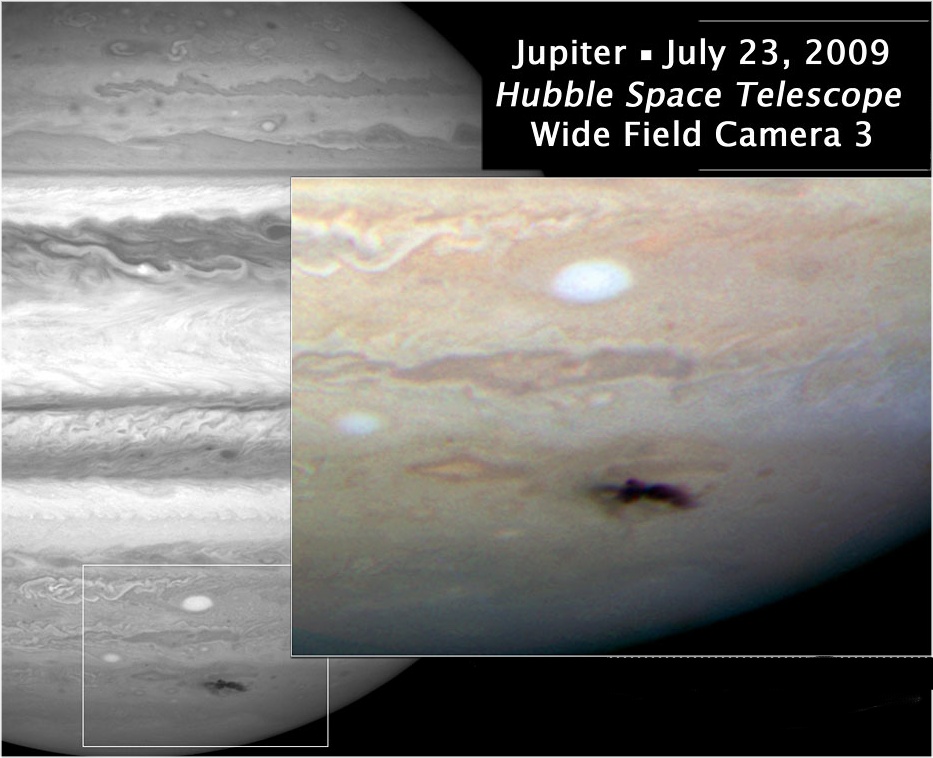 Hubble dark spot on Jupiter Hubble WC3 closeup